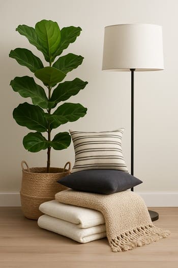 Bir neçə otaqda bitki və dekor xətti ilə L ölçülü full home seti