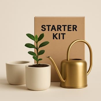 Kiçik stol üzərində bitki, şam və neytral pinco kasa ilə S ölçülü starter set