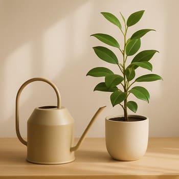 Həftəlik suvarma rutini üçün su qabı və otaq bitkisi