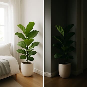 Yataq otağı və dəhliz üçün fərqli işıq və bitki yerləşdirmə zonalarını göstərən plan