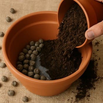 Yeni kasada drenaj, torpaq və dekor qatlarının ardıcıllığını göstərən görünüş