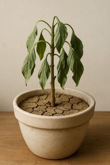 Çatlamış və çox qurumuş torpaqla saksı görüntüsü