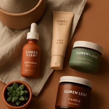 Taxta masa, keramik kasalar və isti işıqla Earthy Calm rəng hekayəsi