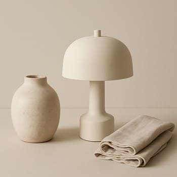 Soft xətti üçün neytral rəngli divan, yastıqlar və sakit otaq bitkiləri