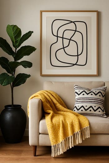 Tünd fon və parlaq işıqla kontrast qonaq otağı künc dekor seti