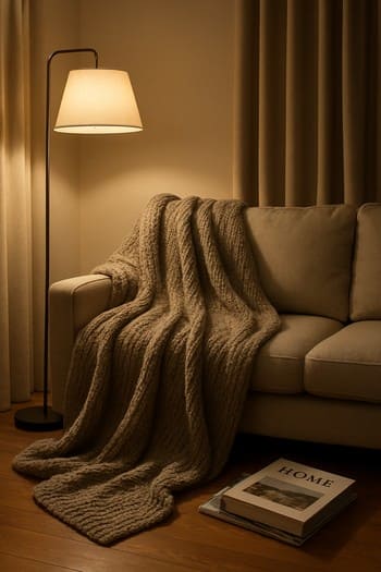 Axşam lampası, şam və bitki ilə fokuslanmış qonaq otağı künc seti