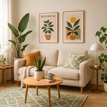 Lumen & Leaf dekoru və otaq bitkiləri ilə yenilənmiş qonaq otağı