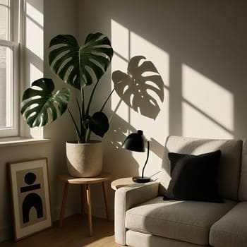 Günün ortasında parlaq işıq alan küncdə yerləşdirilmiş iri bitki