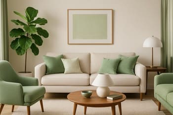 Yumşaq yaşıl bitkilərlə qonaq otağı üçün Lumen & Leaf dekor seti